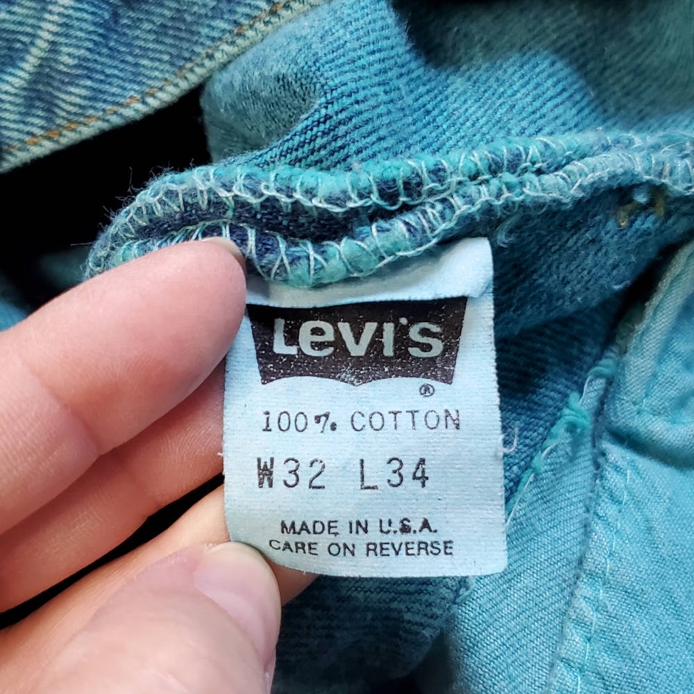 Vintage Levis 501 0675 W32 L34 Teal Overdye button fly red label 80s / 90s - Picture 13 of 16